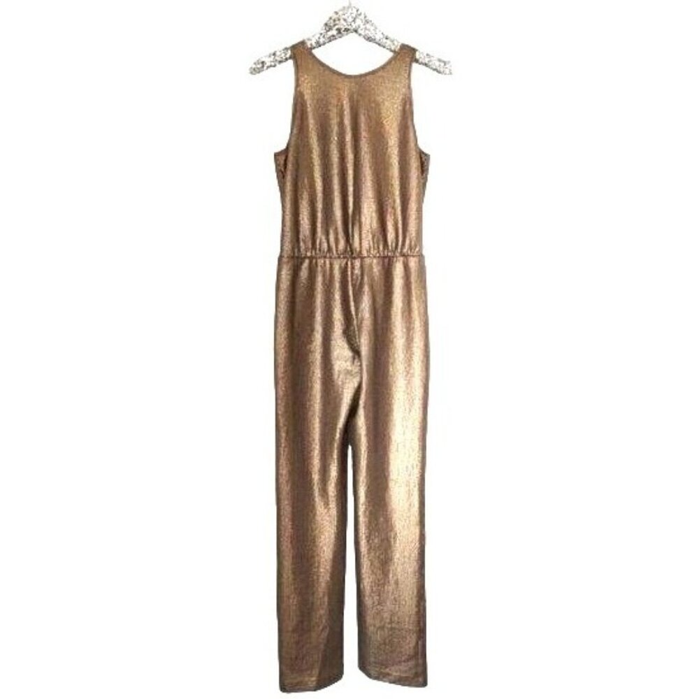BCBGMaxAzria Gold Sequins Jumpsuit M Cocktail Party Holidays Lowe - Picture 12 of 16